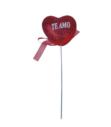 Pick Corazón Rojo Te Amo Con Escarcha