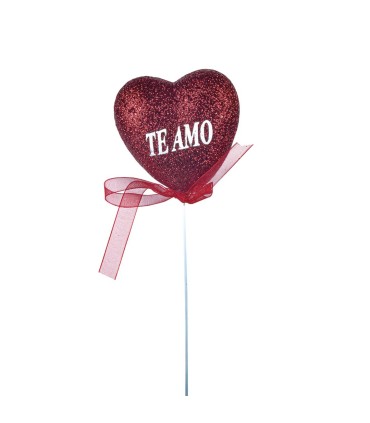 Pick Corazón Rojo Te Amo Con Escarcha